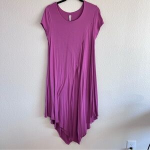 KAKTUS Women’s Pink Asymmetrical Raw Hem Short‎ Sleeve Dress